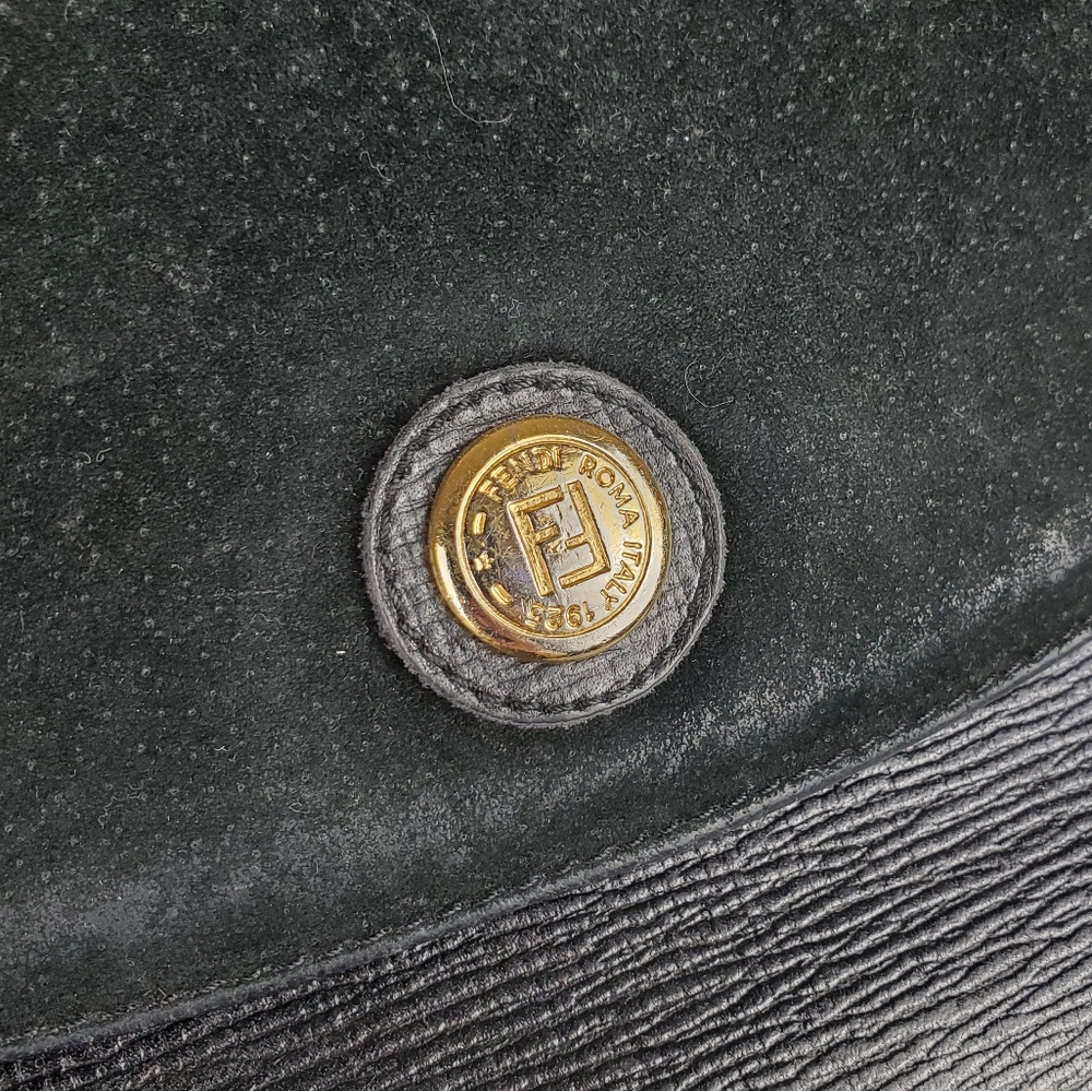 Authentic Vintage Fendi Black Leather Shoulder Bag Suede Flap Gold Medallion - Picture 3 of 14